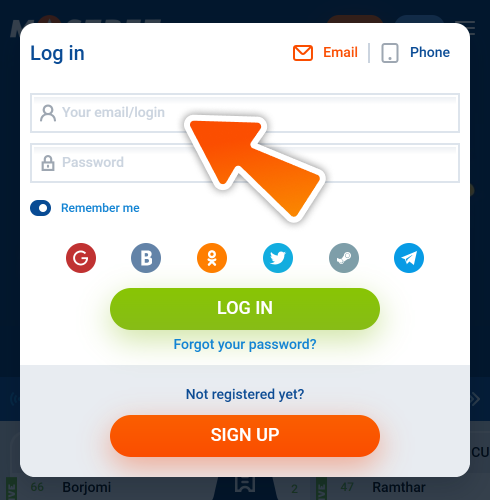 Insert your account data to open your Mostbet account.