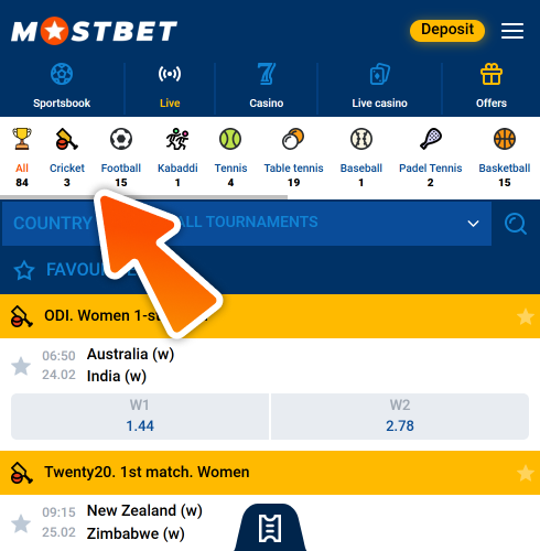Choose from wide variety of sports at Mostbet sports.