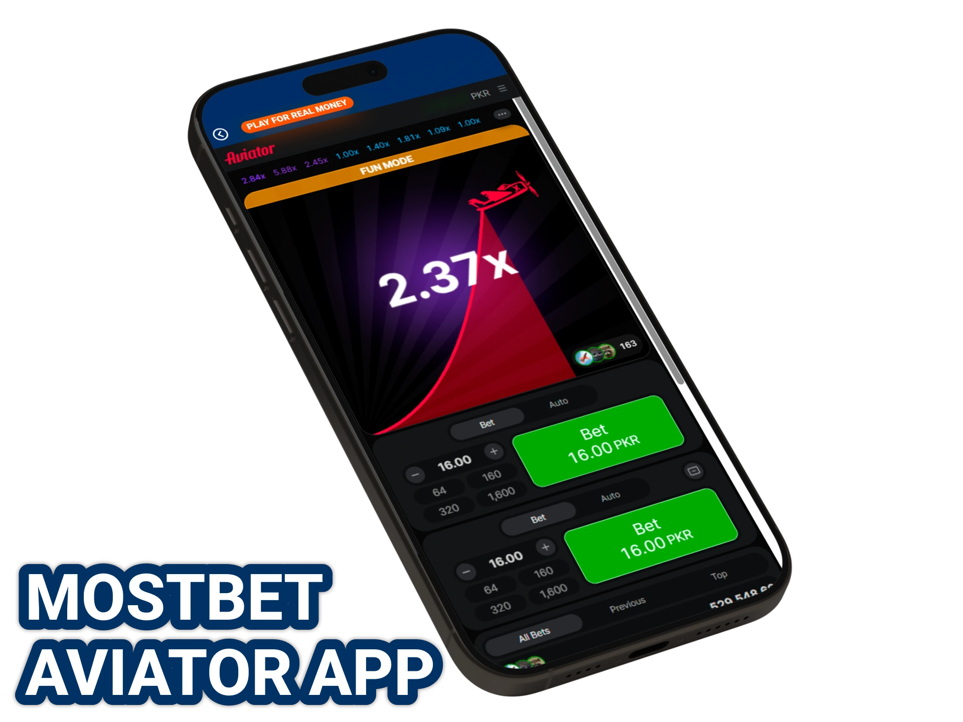 Play Aviator from your phone with Mostbet app.