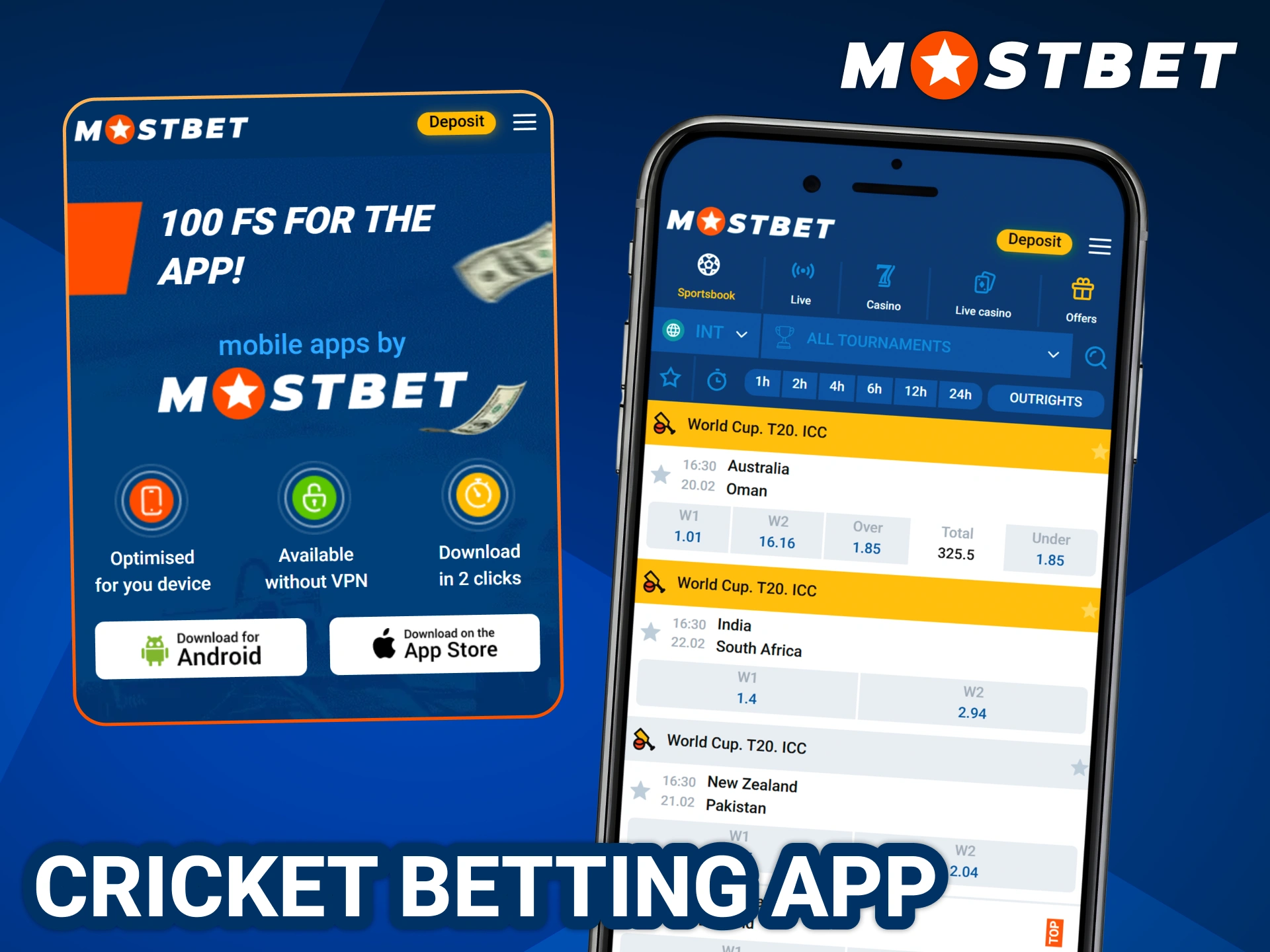 Get Mostbet app and controll your cricket bets on go.