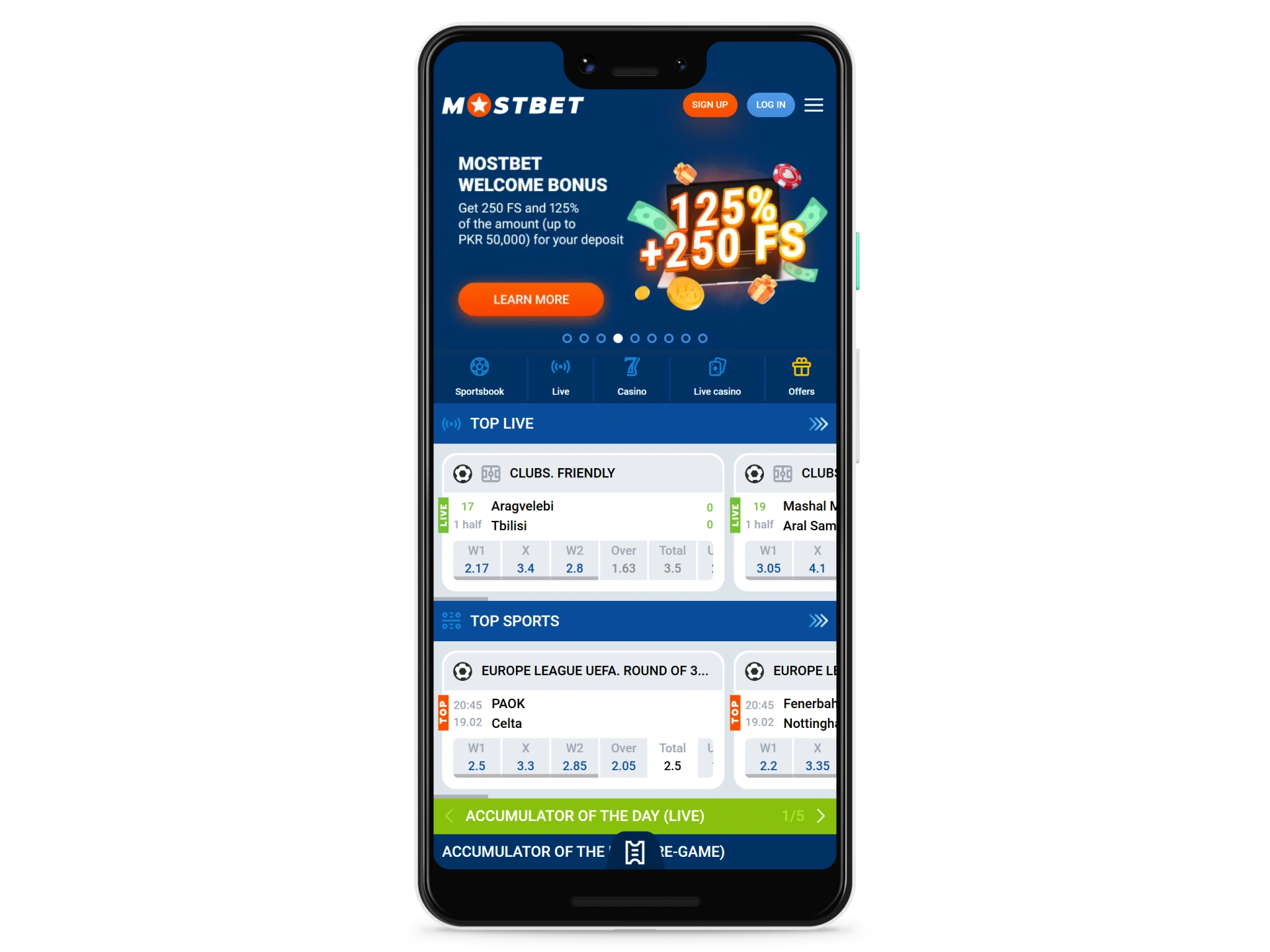 Access Mostbet with official android application.