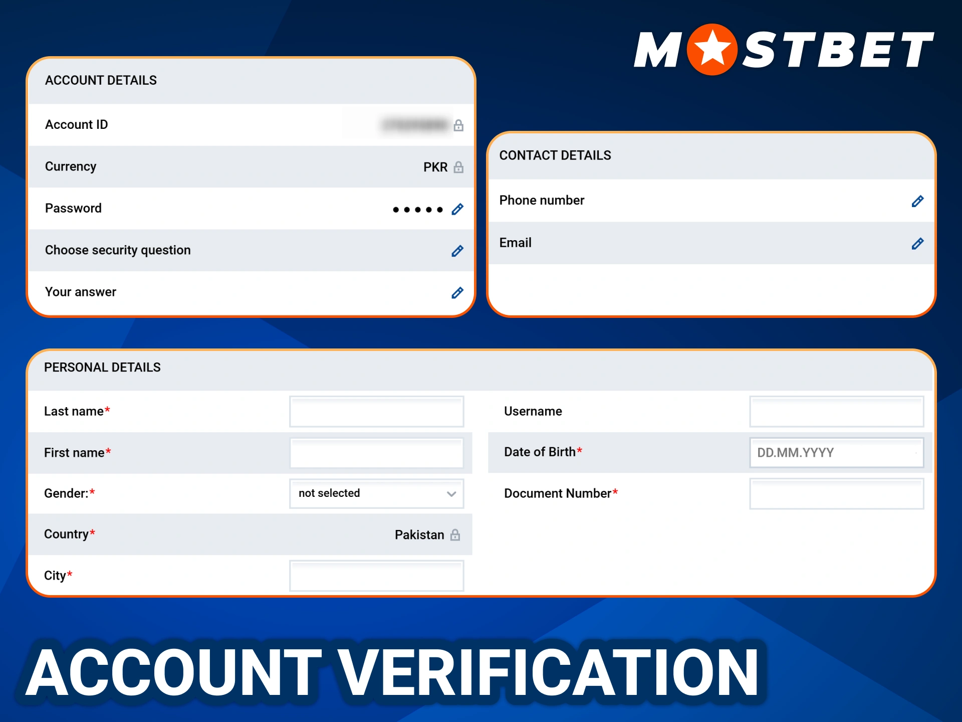 Fill in all details in Mostbet profile to verify your account.