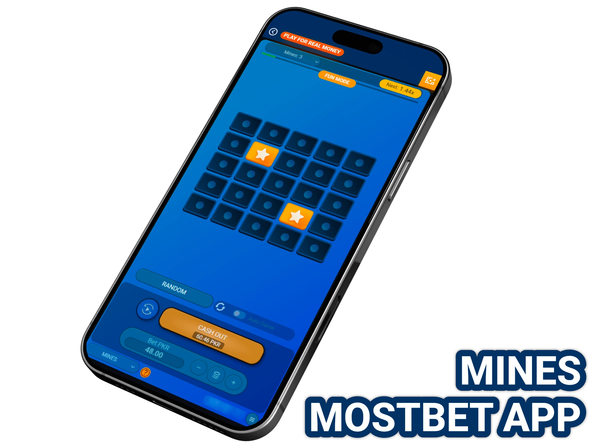 Play Mines at Mostbet app for android and iOS.