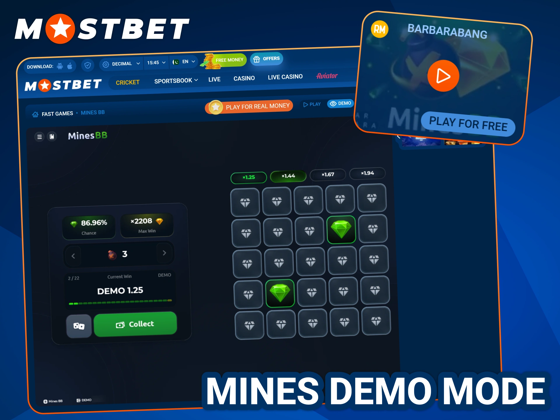 Test different Mines games at Mostbet with demo modes.