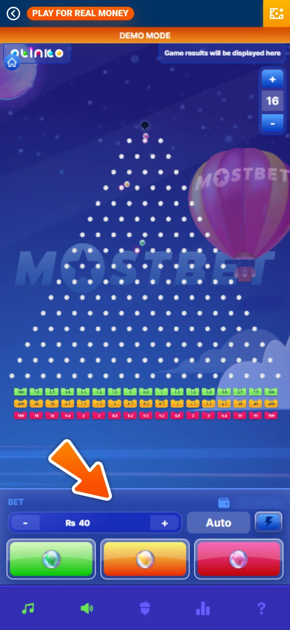 Play Plinko game in demo mode or for real money at Mostbet.