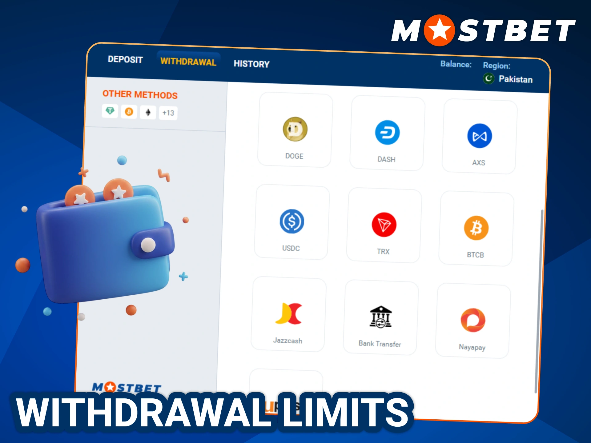 Look at every withdrawal method for their limits at Mostbet.